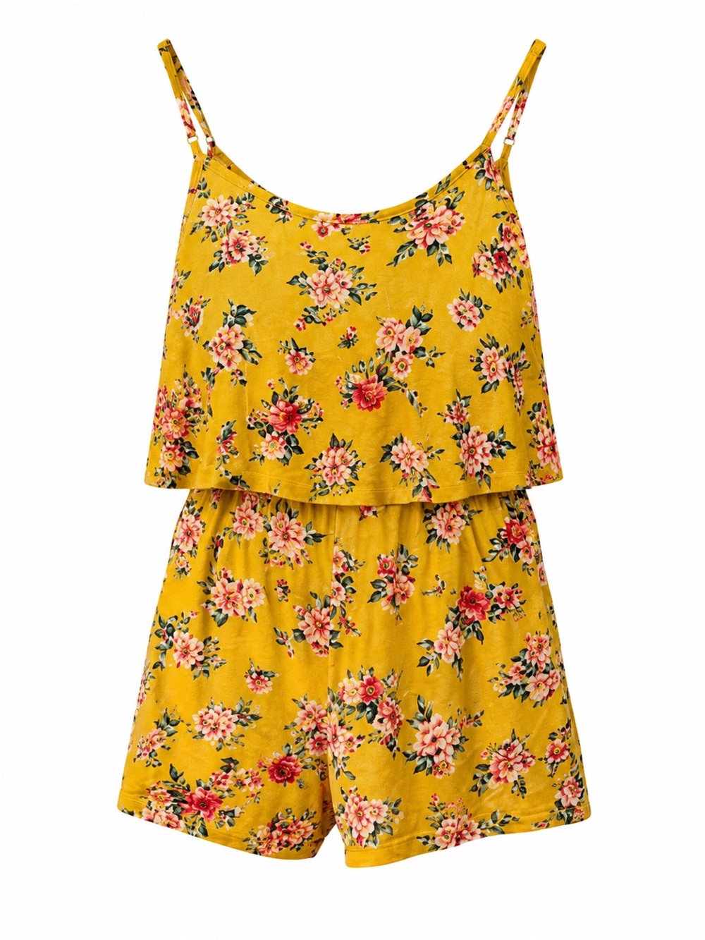 Ultra Flirt Yellow Floral Romper Plus Size 1X Layered Boho Summer Outfit